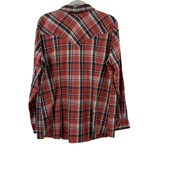 Women's Wrangler 112344676 Essential Western Red Orange Plaid Long Sleeve Shirt - Picture 6 of 9